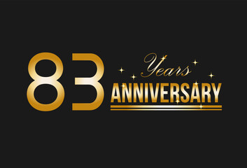 83 years anniversary gold glitter. Decorative element for postcards, banners, posters, greetings and birthday.