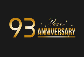 93 years anniversary gold glitter. Decorative element for postcards, banners, posters, greetings and birthday.