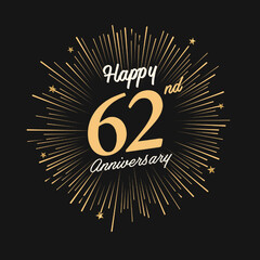 Fototapeta premium Happy 62nd Anniversary with fireworks and star on dark background.
