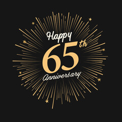 Fototapeta premium Happy 65th Anniversary with fireworks and star on dark background.