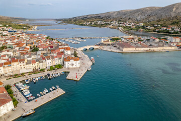 Pag, Croatia, View of the city and the sea, bridge