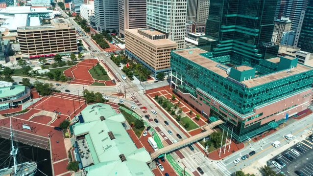 Time-lapse of Baltimore, MD cityscape from above