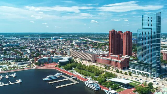 Time-lapse of Baltimore, MD cityscape from above