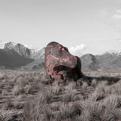 tyrannosaurus rex is resting in plains and mountains