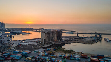 Beirut Port Explosion Blast Site During Sunset in August 2022