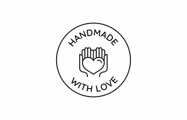 Vector logo design template and badge in simple linear style - handmade badge, hand made  with love