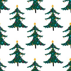 Winter new year seamless Christmas trees balls toys pattern for wrapping and clothes print and accessories and gifts box