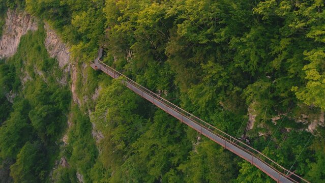 aerial view of an amazing Okatse Canyon' hiking trail, Imereti region, Georgia. High quality 4k footage