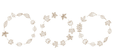 Set of Autumn botanical line Wreath.Autumn event, thanksgiving and autumn festival design elements. Vector illustration.