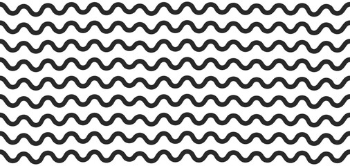 Seamless horizontal wavy lines pattern vector background. Hand drawn waves for abstract zigzag texture banner.