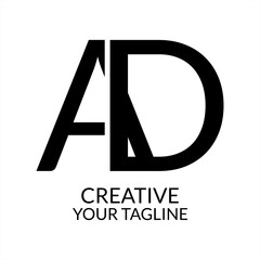 Simple Logo Design Linked AD Letter in black and blue color, brand logo, company logo, business logo. monogram