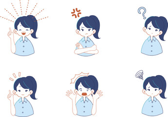 スーツ姿の女の子の色々な表情のイラストのセット