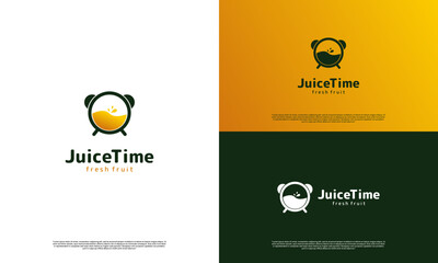 juice time logo design icon, clock with orange water logo design modern concept