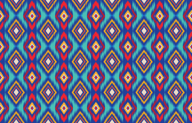 Oriental ethnic geometry ikat seamless pattern traditional design for background, rug, wallpaper, clothing, wrap, batik, cloth, embroidery style vector illustration