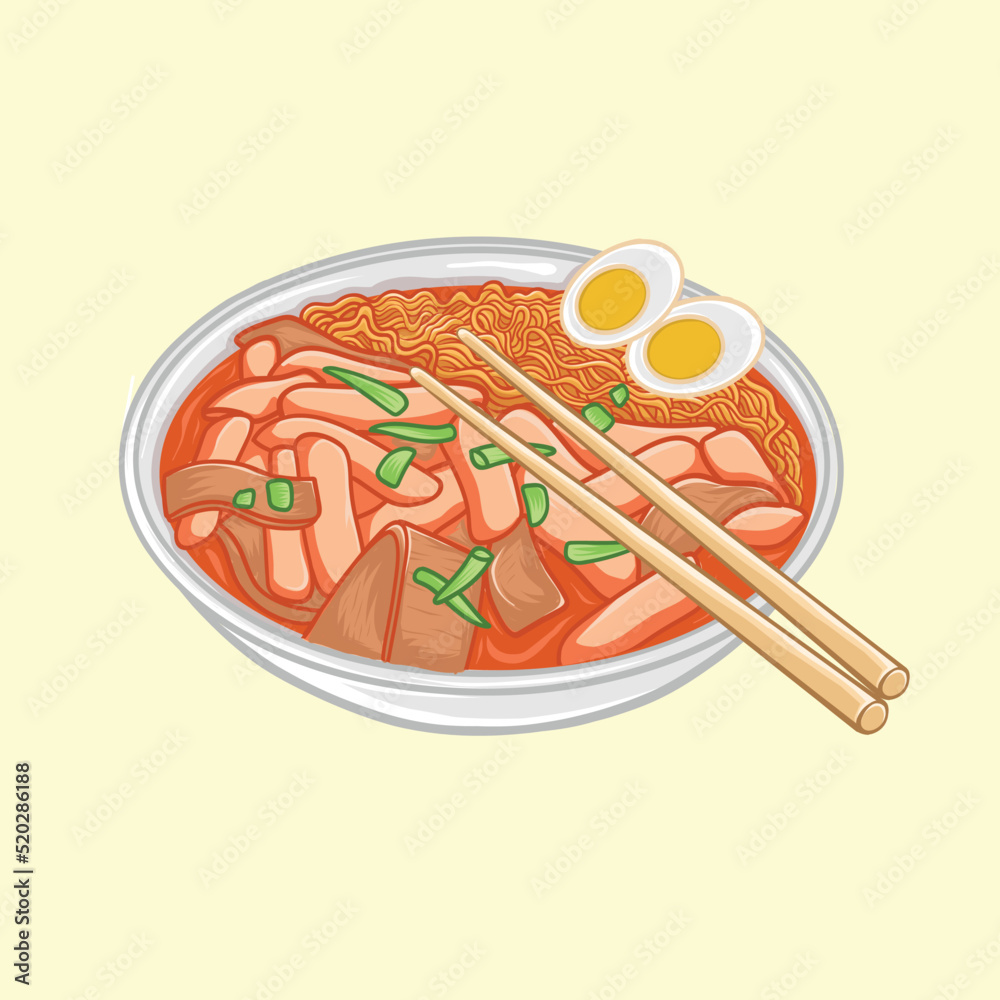 Wall mural Rabokki Hand drawn flat design korean food illustration