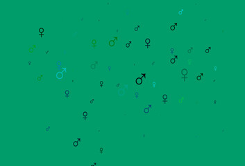 Light blue, green vector pattern with gender elements.
