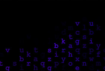 Dark purple vector background with signs of alphabet.