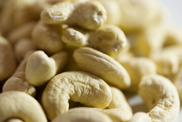 Cashew nuts raw. Macro photography. Close up. 