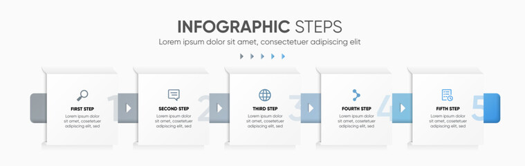 Future modern 5 step square infographic with gradient background.