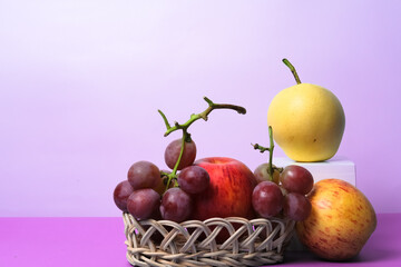 apples and pears in basket