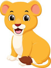 Cute lion cub cartoon sit on white background