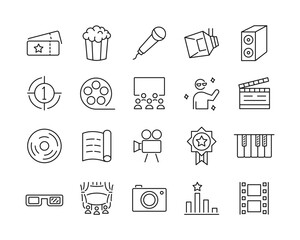 Movie Icons - Vector Line. Editable Stroke. 