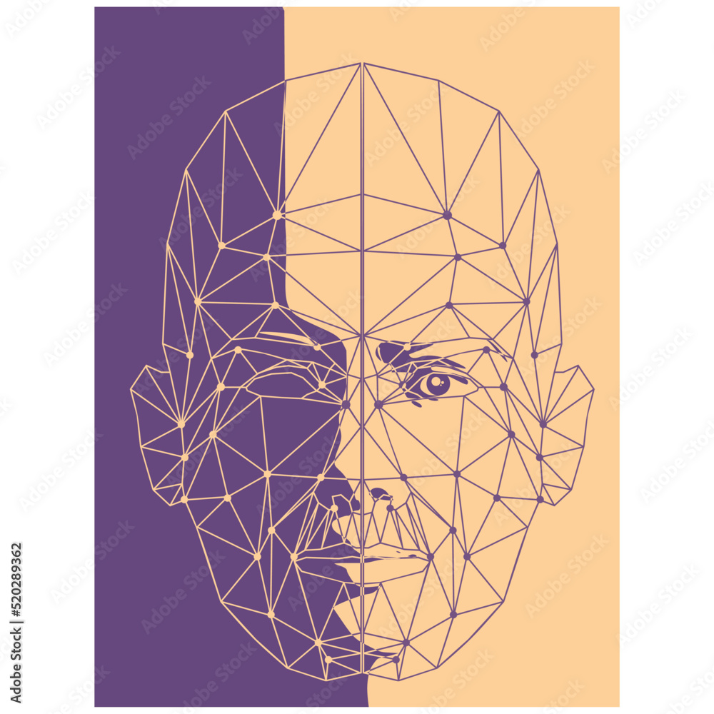 Wall mural wireframe mesh head shape consisting of connected dots and lines. human face silhouette