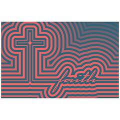 Cross and faith word in thin lines style