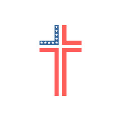 Fototapeta premium Christian cross with USA national flag texture. Religion concept illustration