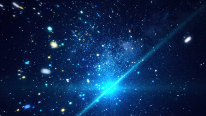Abstract cosmic space with bright stars. Animation. Moving among bright sparkling stars in outer space of clear night