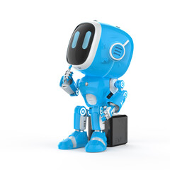 Naklejka premium cute and small artificial intelligence assistant robot think or analyze