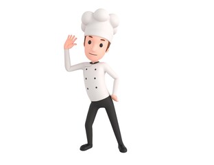 Chef character hold hand near ear listening rumors in 3d rendering.
