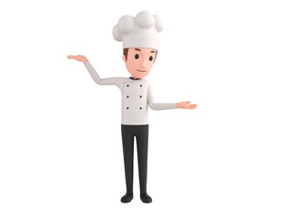 Chef character choosing between two alternatives in 3d rendering.