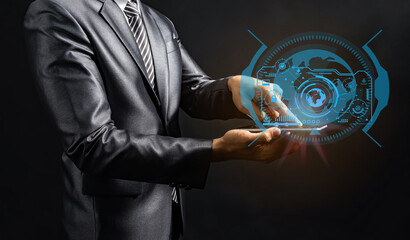 business using advance technology hologram computer display business information data.futuristic technology hologram