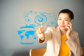 business using advance technology hologram computer display business information data.futuristic technology hologram