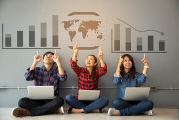 business using advance technology hologram computer display business information data.futuristic technology hologram