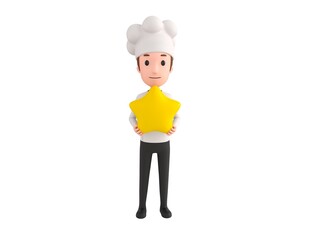 Chef character holding star in 3d rendering.