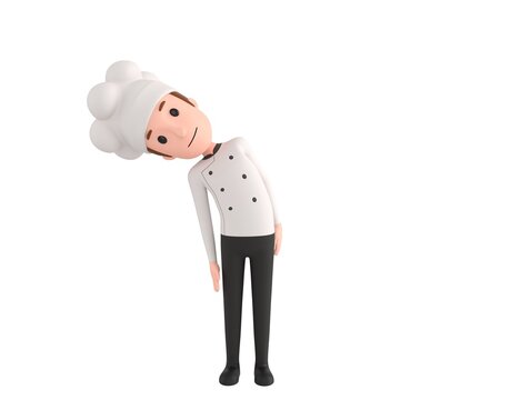 Chef character tilt body to side in 3d rendering.