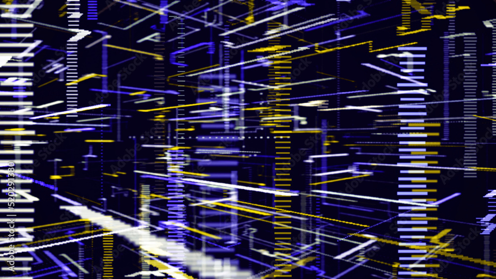 Poster abstract technological animation with constantly building chart appearing on the dark background. an