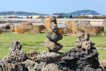 A stone pagoda made of small basalt.
