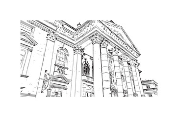 Building view with landmark of Newcastle upon Tyne is the 
city in England. Hand drawn sketch illustration in vector.
