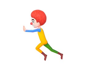 Clown character pushing wall in 3d rendering.