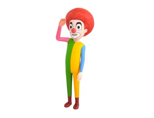 Clown character saluting in 3d rendering.