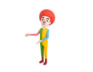 Clown character doing welcome gesture in 3d rendering.