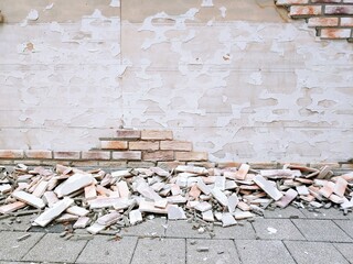 broken brick house wall