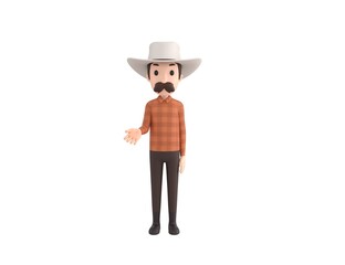 Cow Boy character Giving a helping hand in 3d rendering.