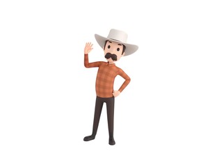 Cow Boy character greeting in 3d rendering.