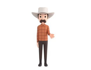 Cow Boy character giving his hand in 3d rendering.