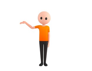 Simple Male character raise his hand and pointing to the side in 3d rendering.