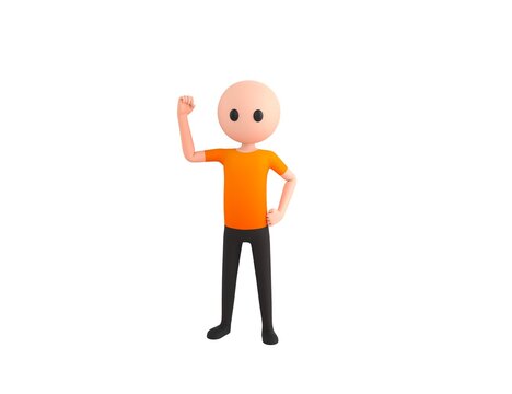 Simple Male character raising right fist in 3d rendering.